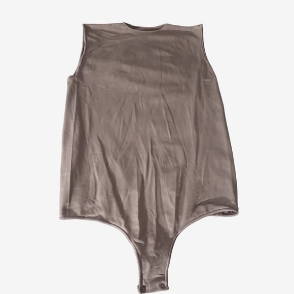 CT761 Skims NWOT Essential Crew Neck Sleeveless Bodysuit Thong GrayBrownish S/M - Picture 1 of 3